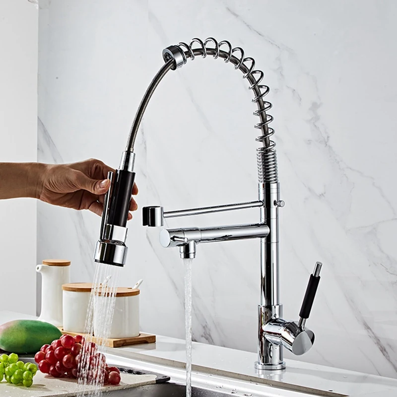 

Chrome Kitchen Sink Faucet Swivel Spout Single Handle Pull Down Spray Mixer Tap