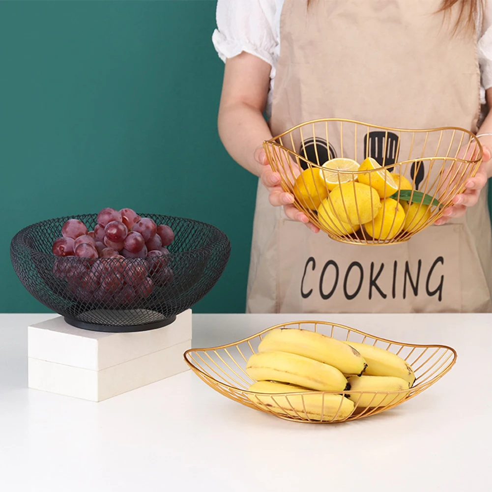 

Simple Modern Iron Fruit Basket Fruit Container Bowl Kitchen Creative Snack Bread Storage Drain Basket Table Snacks Display Tray