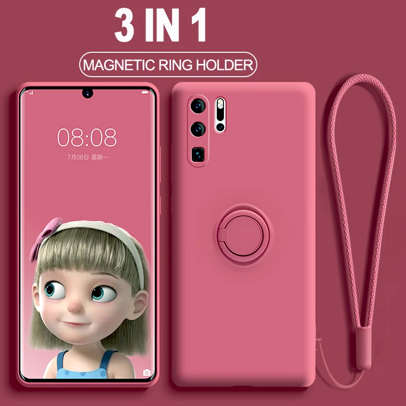 Чехол для Honor 50 из жидкого силикона чехол с кольцом-держателем Huawei P30 P40 P50 Pro Mate 40 30