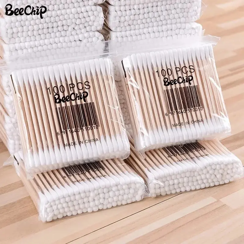 Двухсторонние ватные тампоны для ухода за ушами BeeChip 200 шт