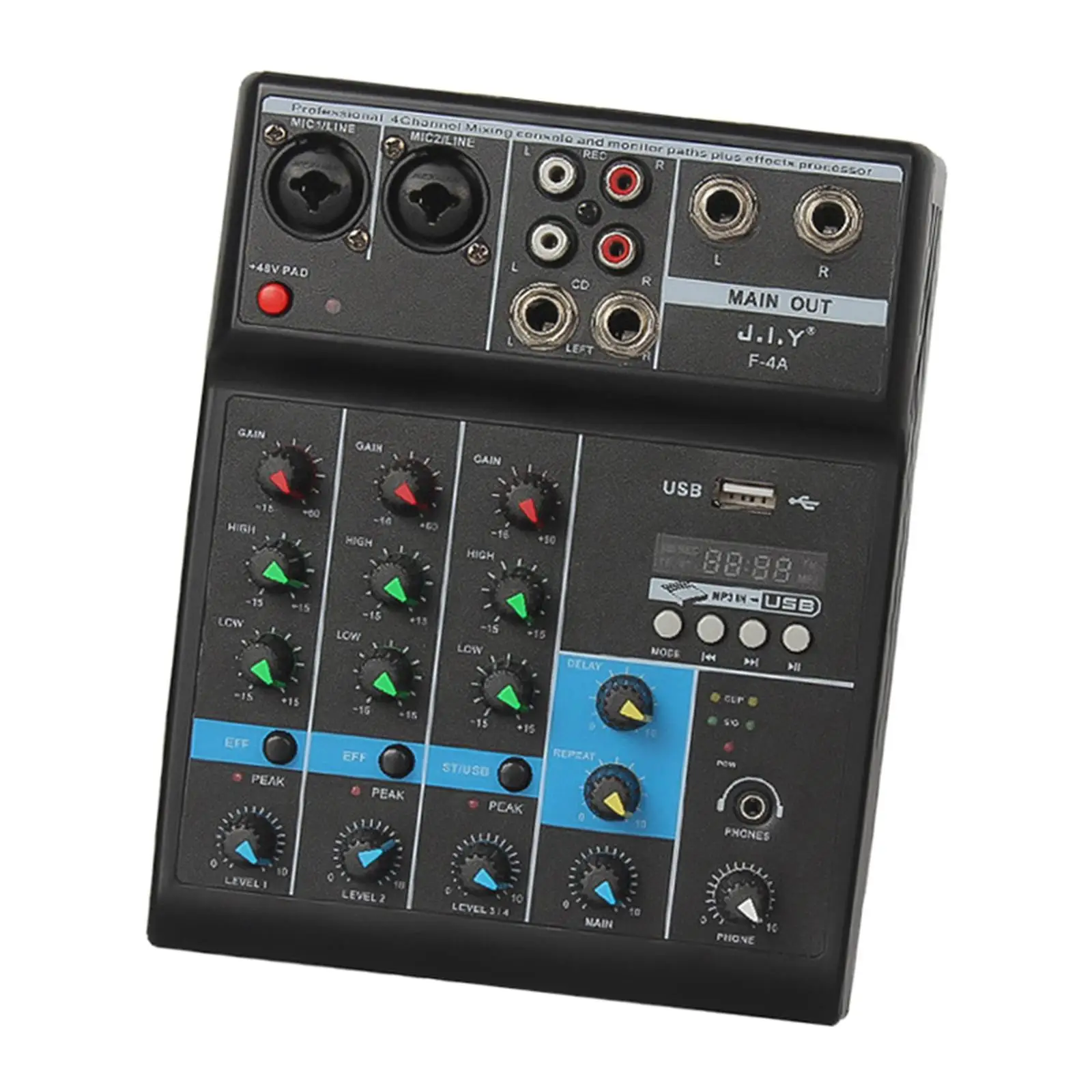 

4 Channel Audio Mixer USB Bluetooth MP3 Sound Board Console System Mixing Console for Live Broadcast Webcast DJ Studio US