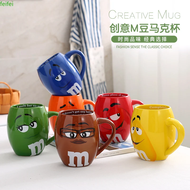 

Export American Genuine M Beans Chocolate Beans Couple Creative Ceramic Mug Expressions Cartoon Coffee Cup Large Capacity Gift