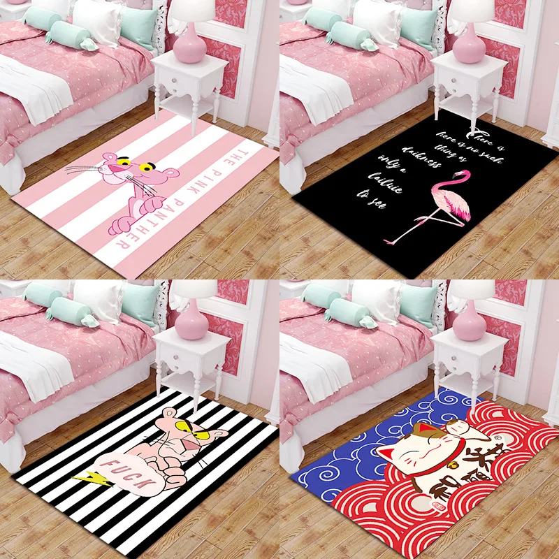 

Household Pink Cartoon Entrance Door Mats Bedroom Crawling Blanket Girl Bedroom Bedside Mat Home Accessories Bathroom Supplies