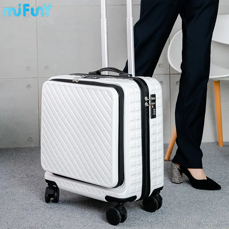 MIFUNY 18 Inch Front-Open Rolling Luggage Lightweight Carry on Luggage with Wheels Travel Suitcase with Laptop Bag Business Case
