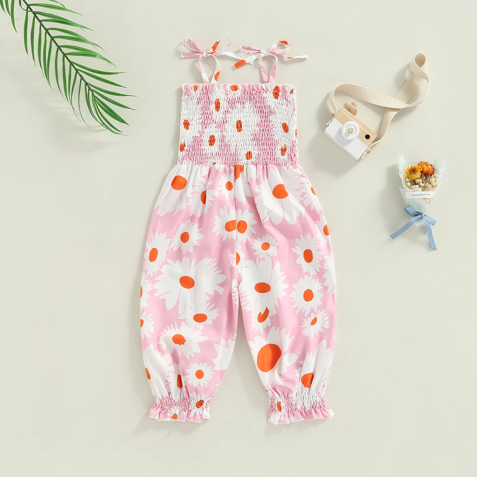 

Летний детский летний Милый хлопковый комбинезон на бретельках с цветочным/листовым принтом