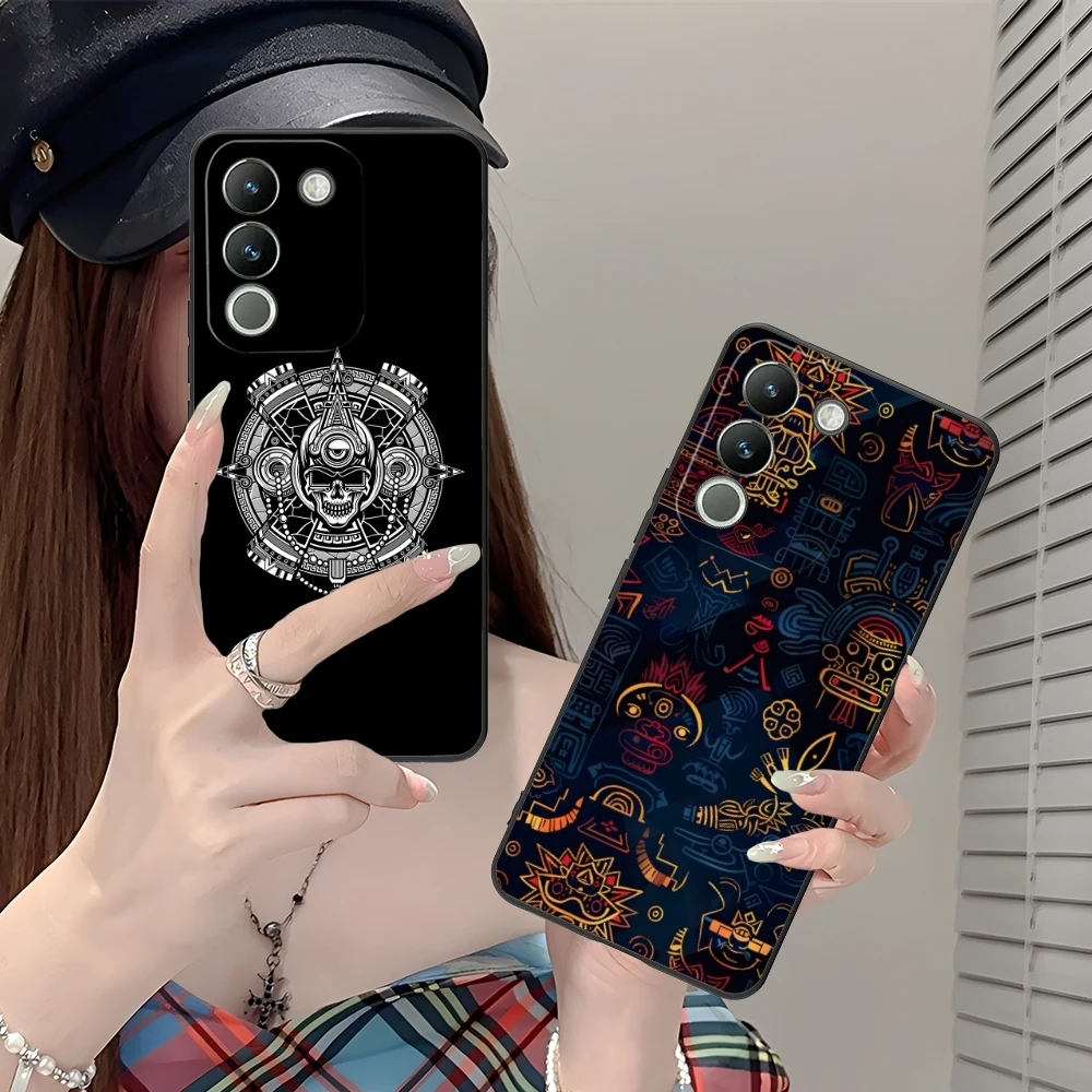 Aztec Pattern Fashion Mobile Cell Phone Case for VIVO Y95 Y93 Y31 Y20 V19 V17 V15 Pro X60 NEX Black Soft Cover Shell