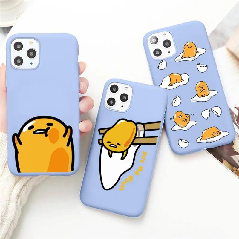 

Cute Lazy Gudetama Phone Case for iPhone 13 12 mini 11 Pro Max X XR XS 8 7 6s Plus Candy purple Silicone cover