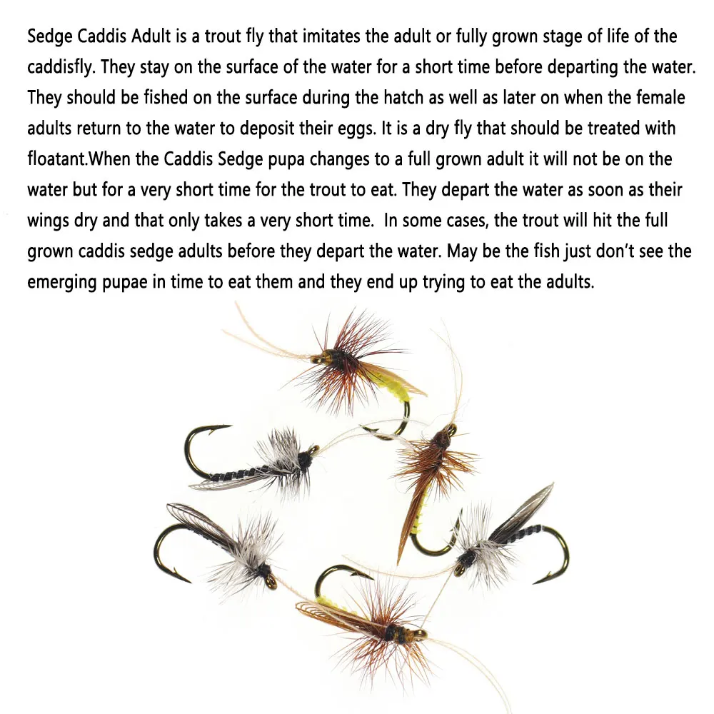 Bimoo Caddisfly Sedge Мушки для ловли форели 6 шт.