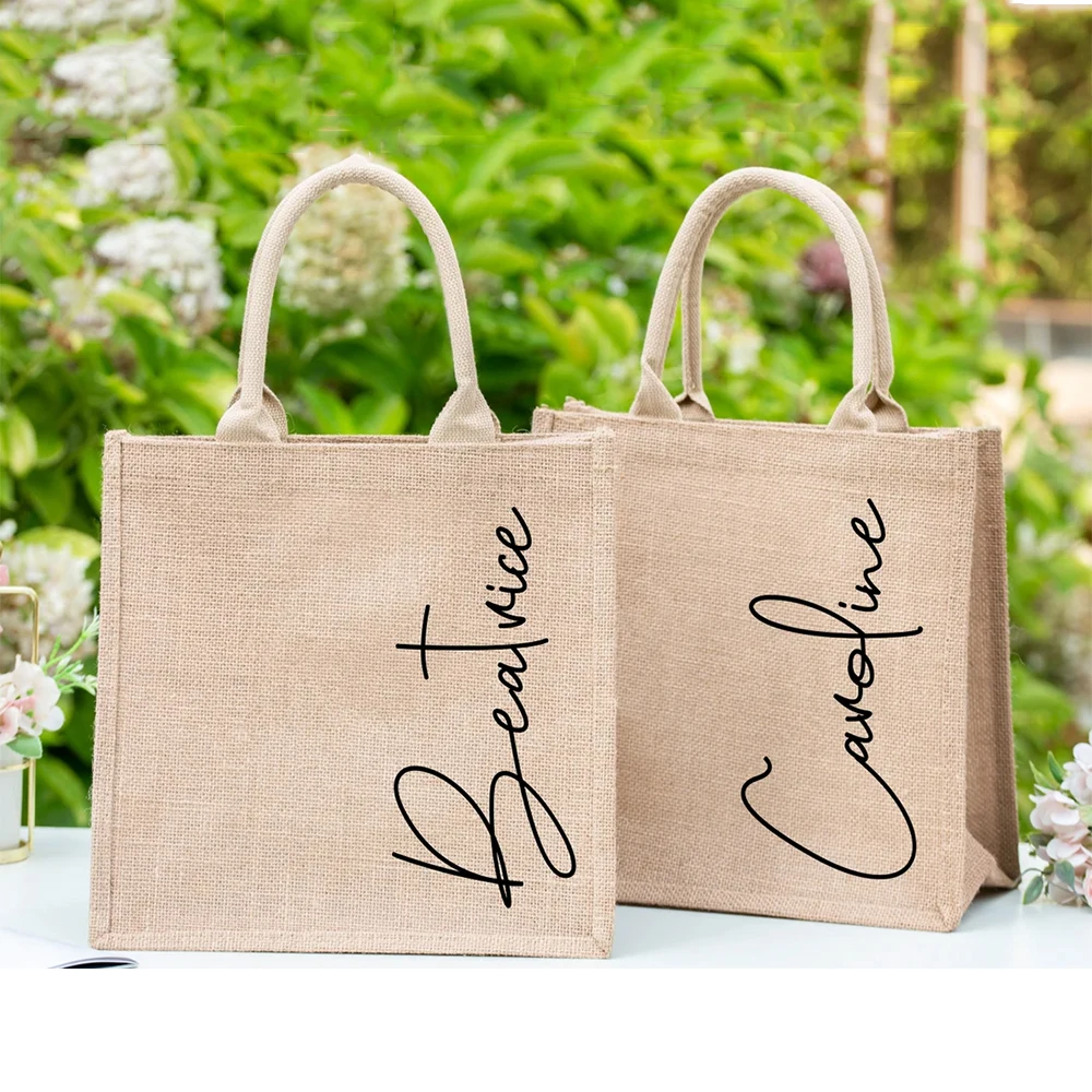 

Personalized Name Burlap Bags Custom Beach Tote Bag Bridesmaid Tote Bags with Names Girls Trip Gifts Jute Bag Burlap Tote Bags