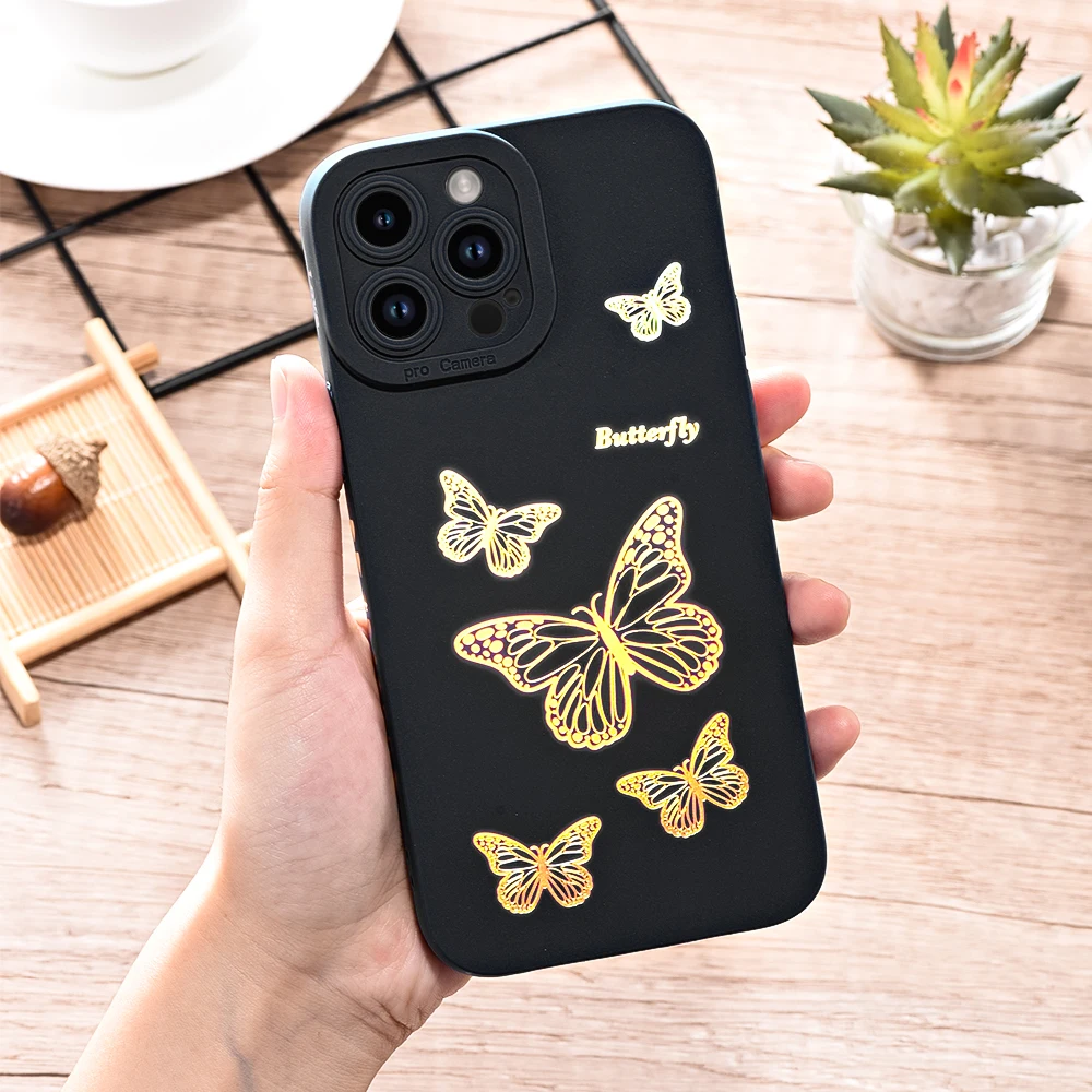

For iphone 14 Pro Max Case Luxury Design Gilding Gradient Butterfly Phone Case For iphone 13 12 11 ProMax XS XR X SE 8 7 14 Plus