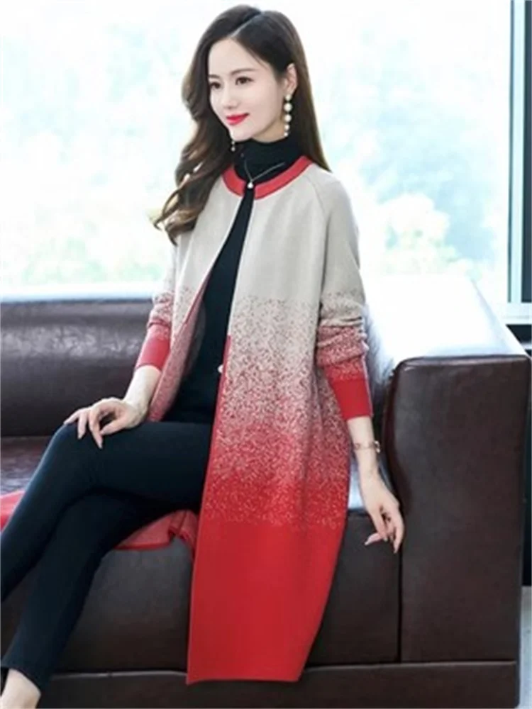 Высококачественный вязаный кардиган женские длинные пальто Осень-зима