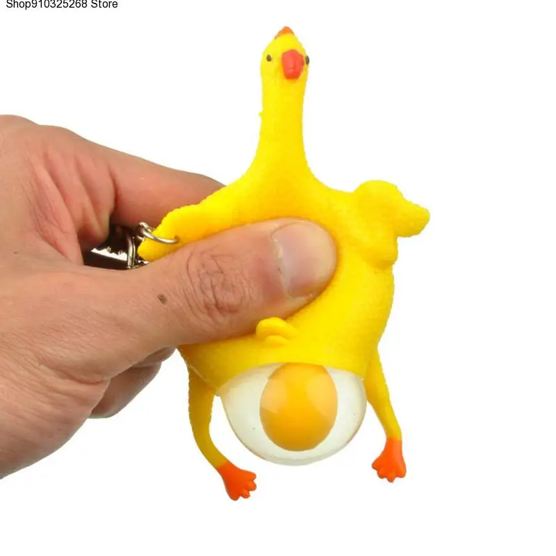 

1 Pcs Novelty Halloween Funny Gadgets Toys Vent Chicken Whole Egg Laying Hens Crowded Stress Ball Key-chain Kids Toys