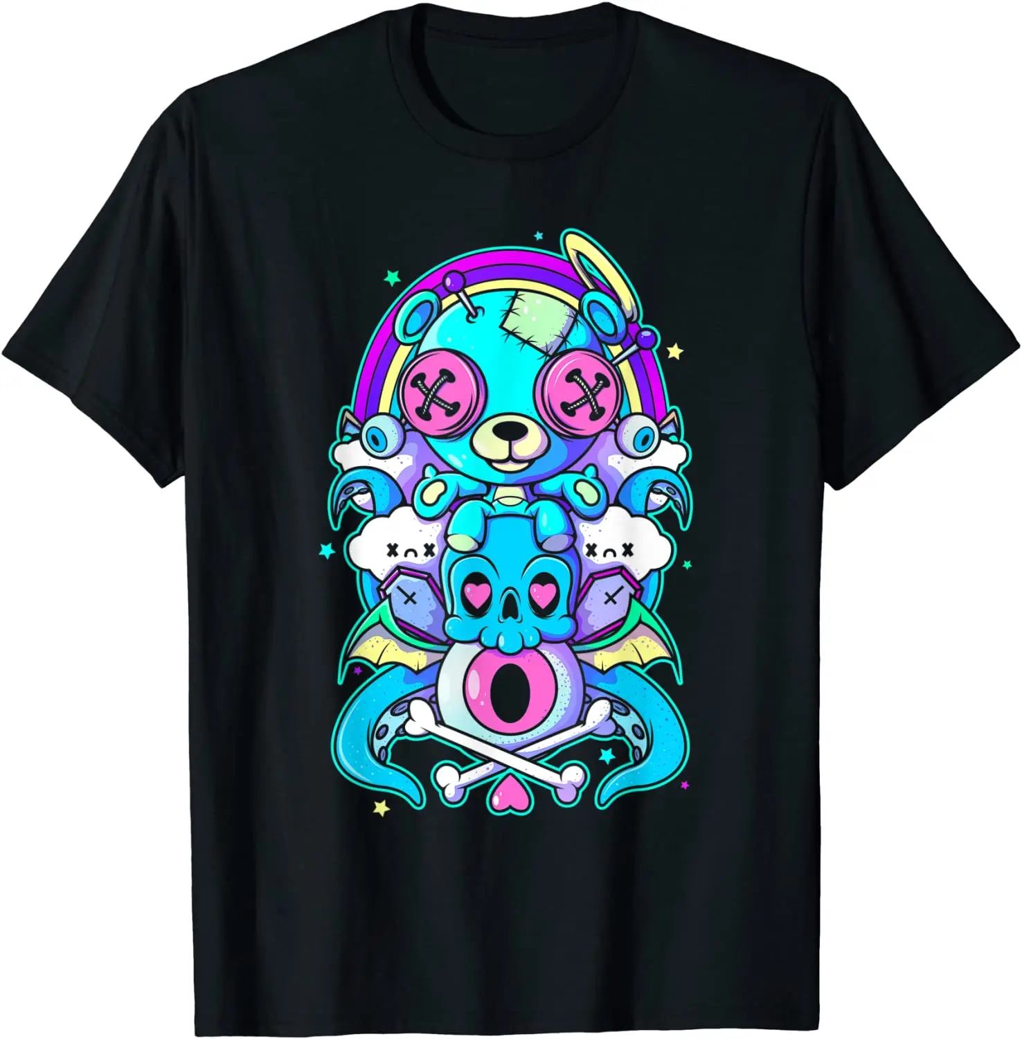 

Halloween Kawaii Women Clothing Pastel Goth Voodoo Doll Shirt Cute Japanese Cartoon Manga Human Skeleton Bear T-Shirt Women Tops