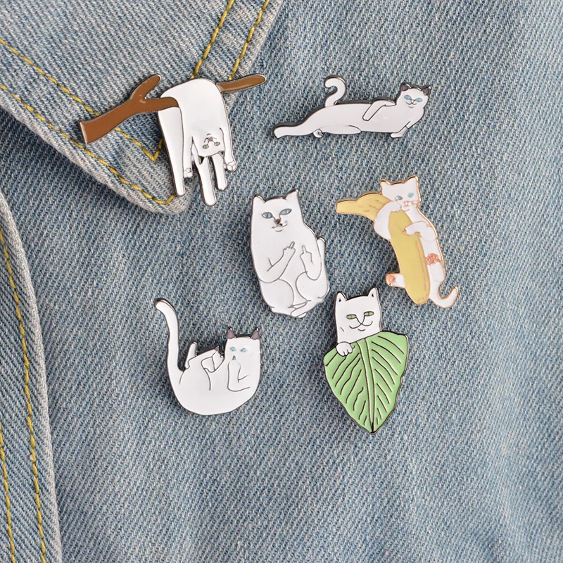 Personalized Brooch cute creative posture kitten banana Brooch cartoon alloy badge
