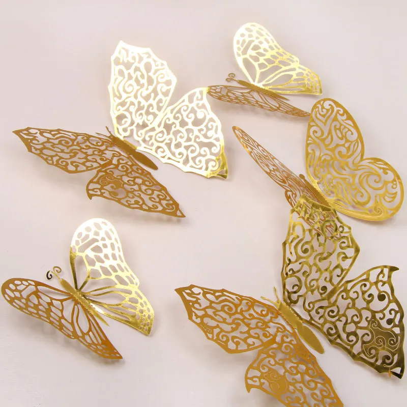 

12 шт. 3D металлическая текстура полые трехмерные бабочки Свадебные украшения товары для вечерние день рождения Настенная Наклейка Декор