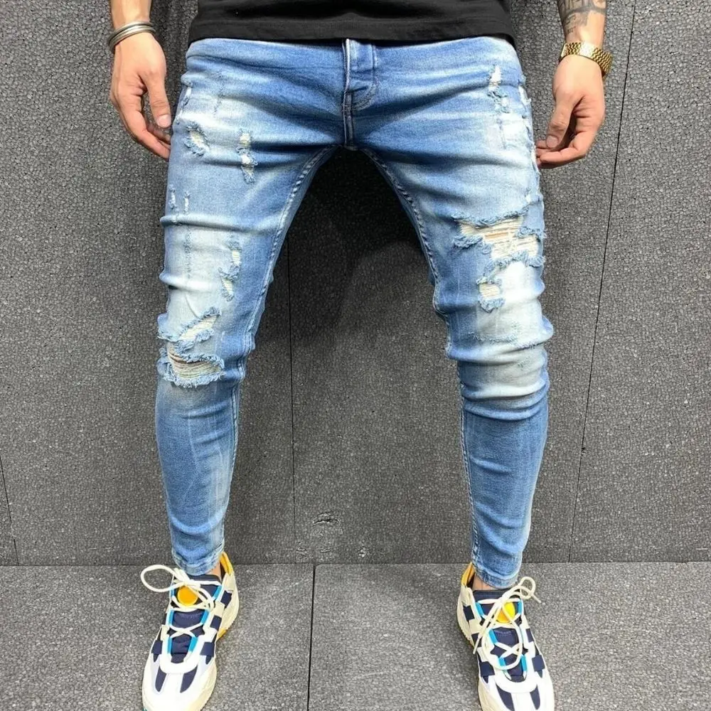 

Ripped Jeans For Men Blue Denim Mens Jean Hip Hop Plus Size Trousers Mens Fashions Jogger Pants