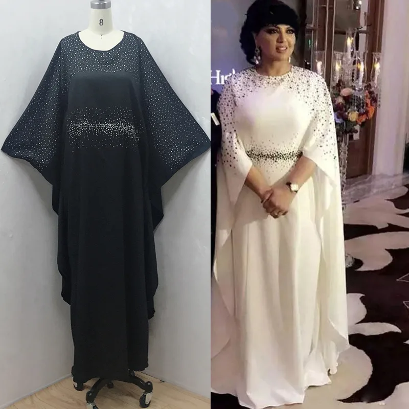 

African Dresses For Women 2020 New African Design Bazin Long Stick Diamond Short Sleeve High Collar Dashiki Dress For Lady