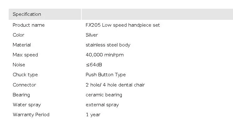 FX25 Dental Low speed Handpiece 1:1 Contra Angle dental surgery instruments Direct Drive Gear Ratio Apply for E type Air Motor