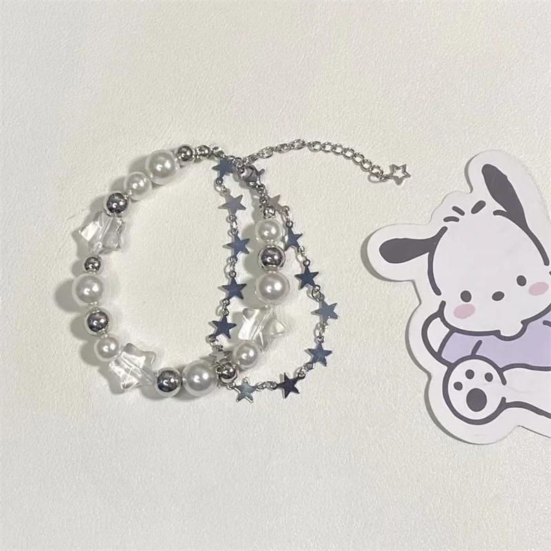 Harajuku Pentagram Pearl Beaded Crystal Star Bracelet For Women Vintage Aesthetic Charm Y2k Bracelet Accessory Girl Jewelry Gift