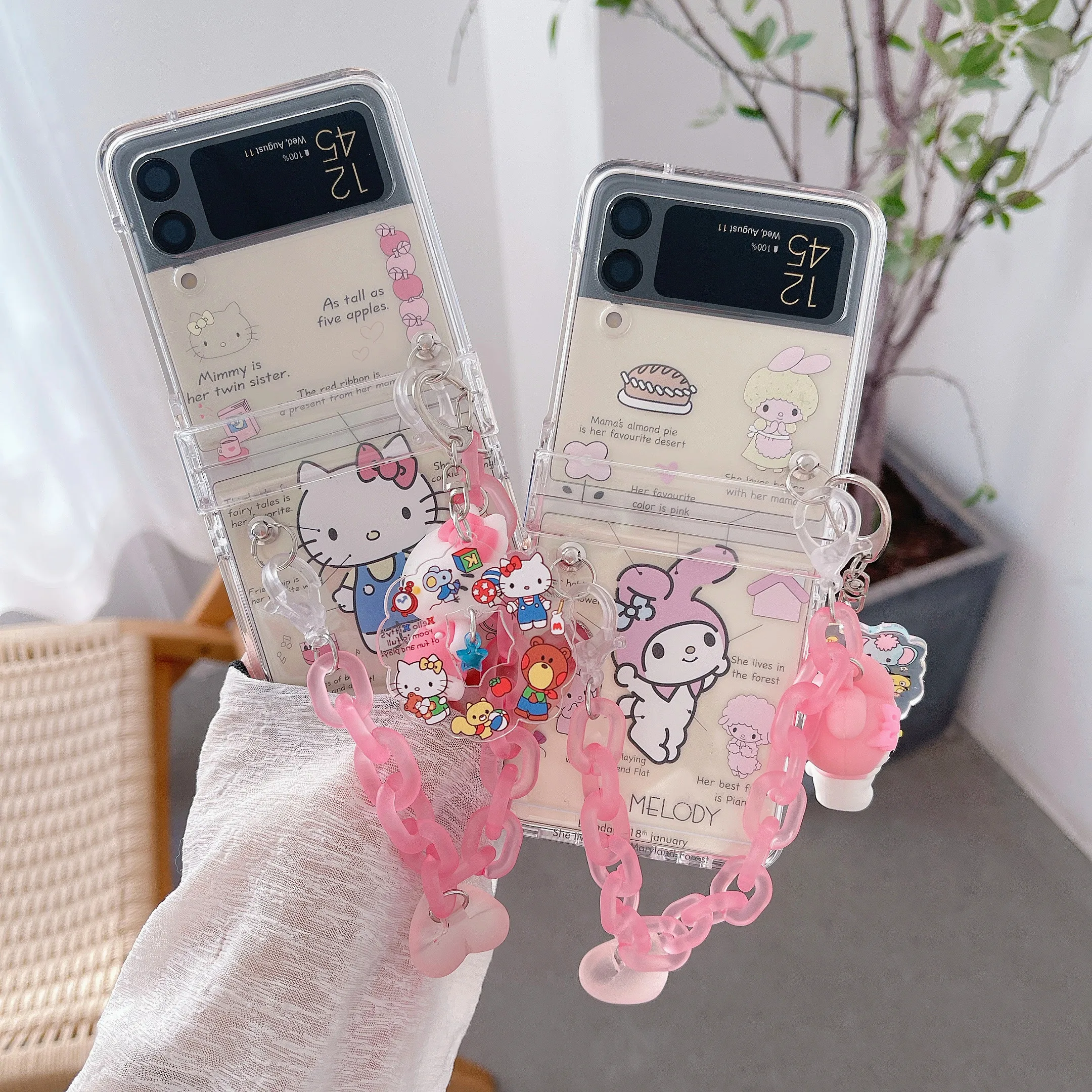 

Sanrio Hello kitty My Melody 3D Doll Hand Chain Phone Case For Samsung Galaxy Z Flip 3 4 5G ZFlip3 ZFlip4 Flip3 Flip4 Cover