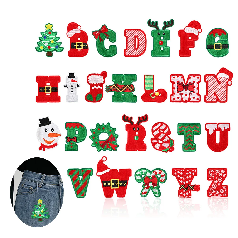 

Christmas Style Letter Patches Heat Transfers Print Iron-On Transfers Stickers For Clothes Cartoon Christmas DIY Accessories