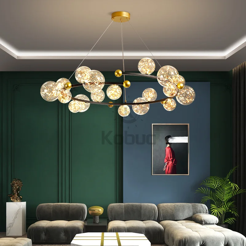 Цена Kobuc Затемняющая люстра, круглые светильники, прозрачный стеклянный шар, Потолочная Подвесная лампа, Романтическая звезда, декор для гостино...