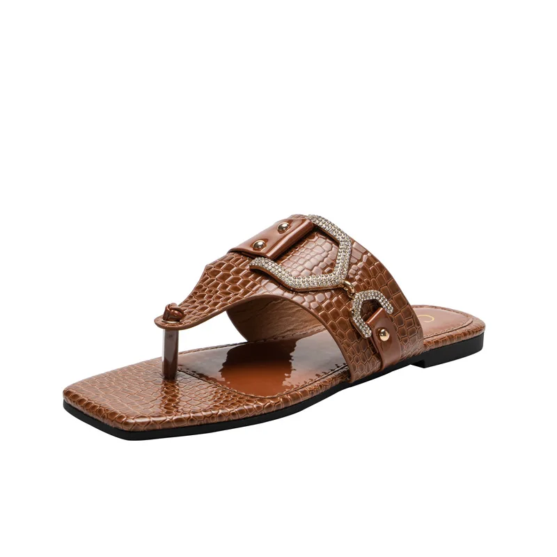 

Ladies Slippers 2022 New Fashion Stone pattern Sequin Rhinestone Women's Shoes Flat Shoes Belt Buckle Flip Flops women's sandals