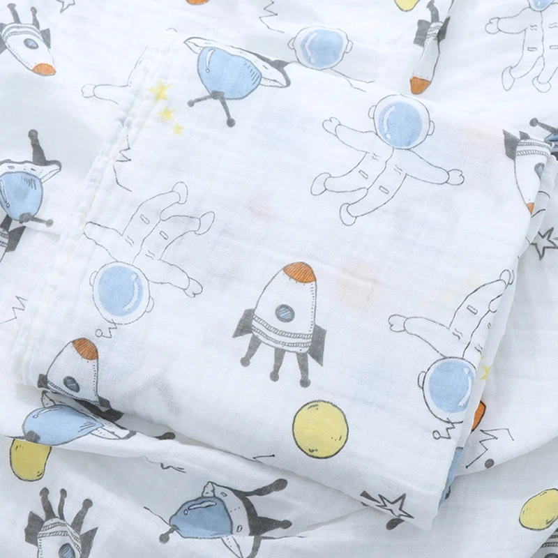 

Baby Muslin Soft Cotton Receiving Blanket Infants Cartoon Printed Swaddle Wrap