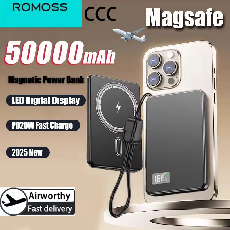 Фото ROMOSS 500000 мАч портативный магнитный беспроводной PowerBank сертификация CCC PD22.5W быстрая зарядка внешний аккумулятор 3C для Magsafe №1