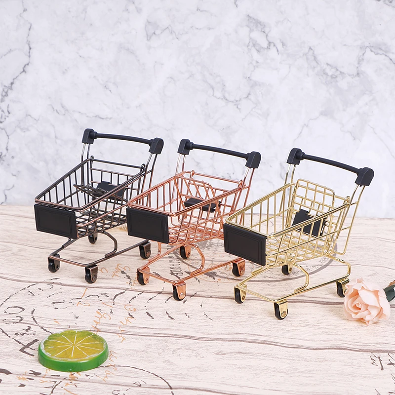 

Supermarket Hand Trolley Mini Shopping Cart Desktop Decoration Storage Toy Gift Dollhouse Furniture Accessories