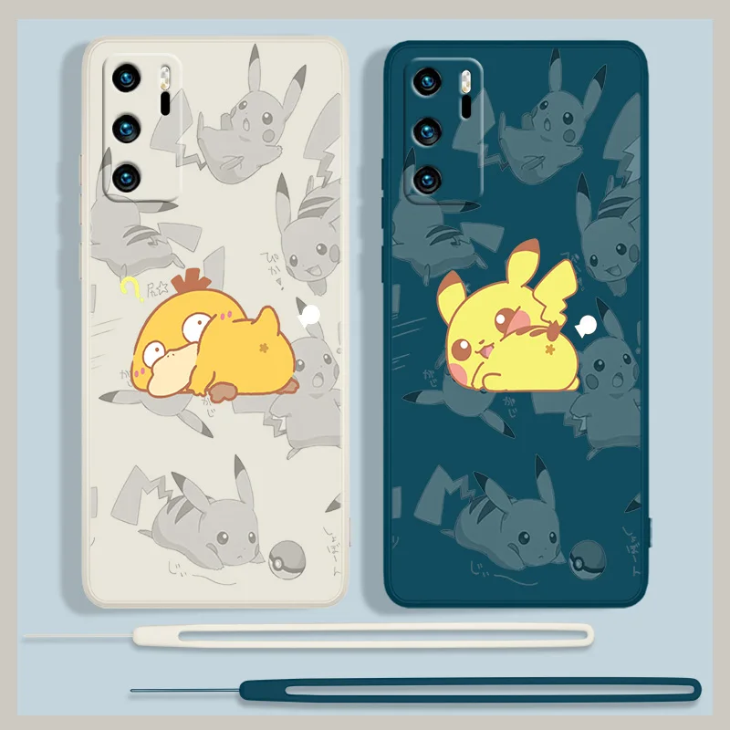 

Cute pikachu spoof art For Huawei P20 P20 P30 LITE PRO P40 P50 PRO LITE P Smart z pro 2021 P SMART PLUS Liquid Rope Phone Case