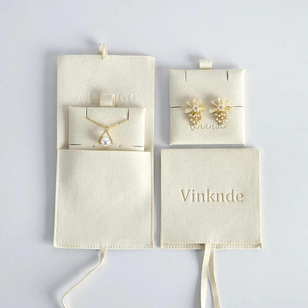 2023 Jewellery Package Microfiber Envelope Pouch Bags Custom Logo Jewelry Earrings Necklace Pouch Gift Bag with Insert Pad/Card