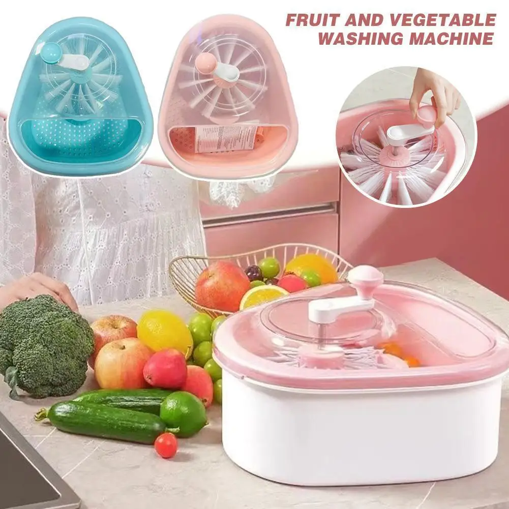 

Fruit Cleaning Device Vegetable Fruit Washing Machine Spin Drain Kitchen Bowl Full-Sided Lid Accessories Basket With Scrubb O7S3