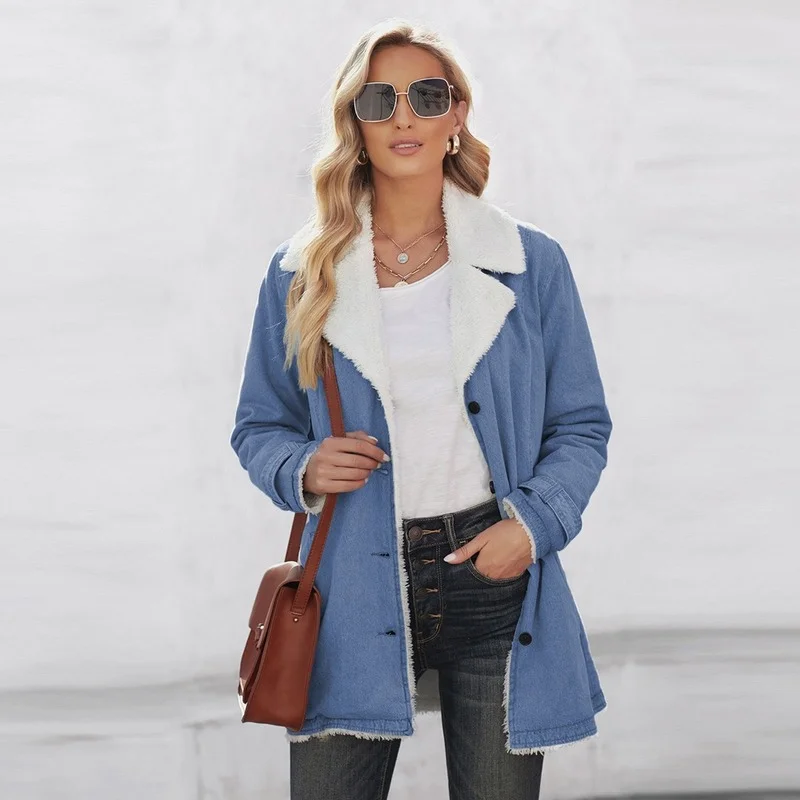 Autumn Winter Warm Furry Lapel Thick Coats Women Solid Colors Single Breasted Parkas Office Lady Chic Casual Commuter Overcoats