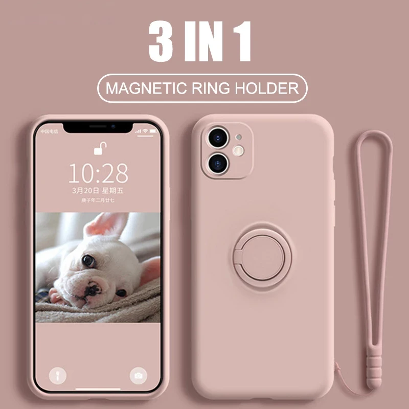 

Original Silicone Magnetic Ring Holder Case For iPhone 11 12 13 Pro XS Max XR XS X 8 7 6s Plus Soft Stand Finger Bracket Cover