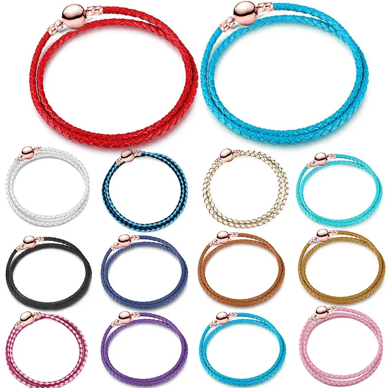 Женский браслет-цепочка из ПУ кожи с круглой пряжкой