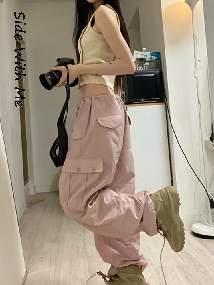 

Side with Me Y2K Oversize Women Cargo Pants High Waist 2022 Summer Casual Harajuku Vintage 90S Streetwearwide Leg Baggy Jeans