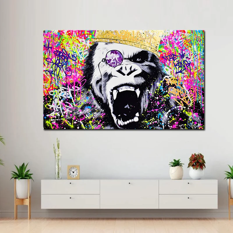 

Modern Pop Art Gorilla Graffiti Canvas Painting Orangutan Animal Poster and Prints Wall Art Pictures for Living Room Home Decor