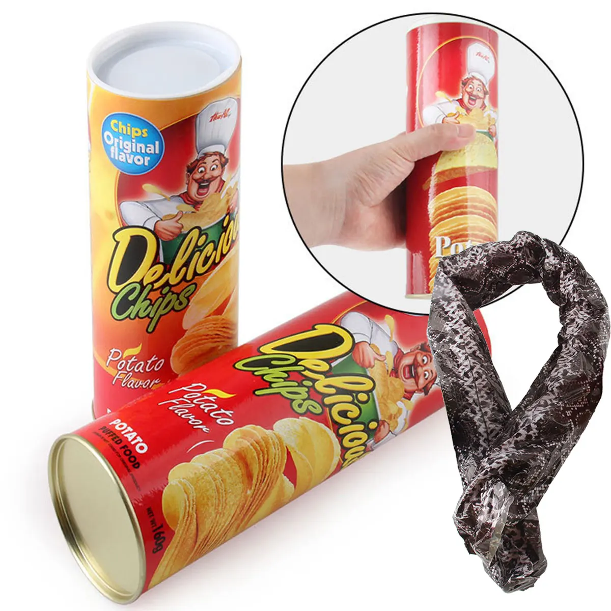 

Potato Chip Snake Can for Jokes Fake Snake Can Toy High Simulation Jump Spring Snake Toy Reusable Jokes Spring Snakes Prank for