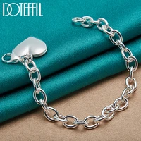 doteffil 925 sterling silver smooth heart photo frame pendant bracelet for woman man charm wedding engagement fashion jewelry