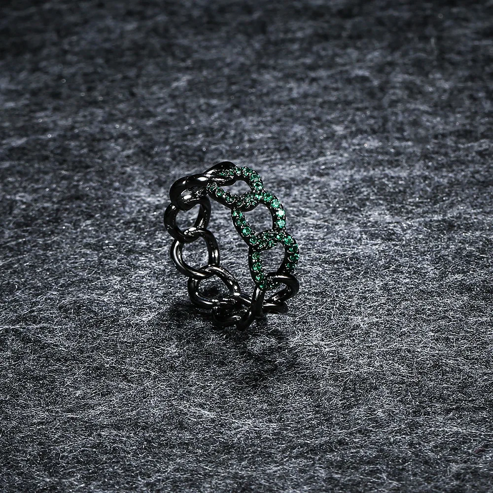 

APM STYLE High Quality 925 Sterling Silver Narrow Edition Chain Ring Personalized Green Zircon Black Ring For Friends