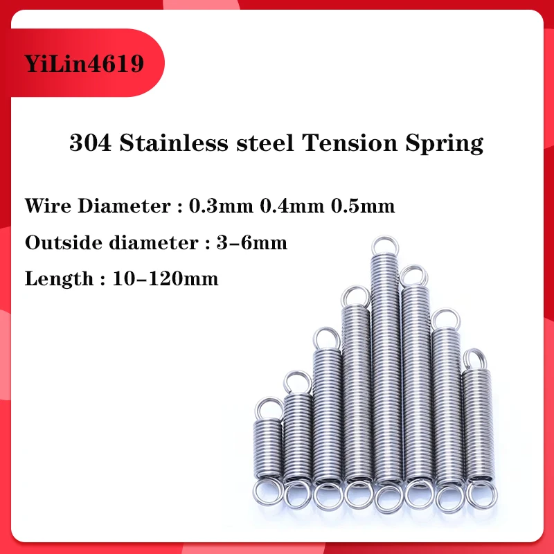 

304 Stainless steel O Ring Hook Tension Spring Wire Diameter 0.3mm 0.4mm 0.5mm