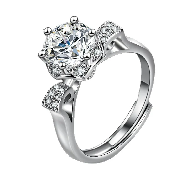 

Sterling silver 925 moissanite hearts and arrows ring female one carat crown six claw wedding ring diamond ring