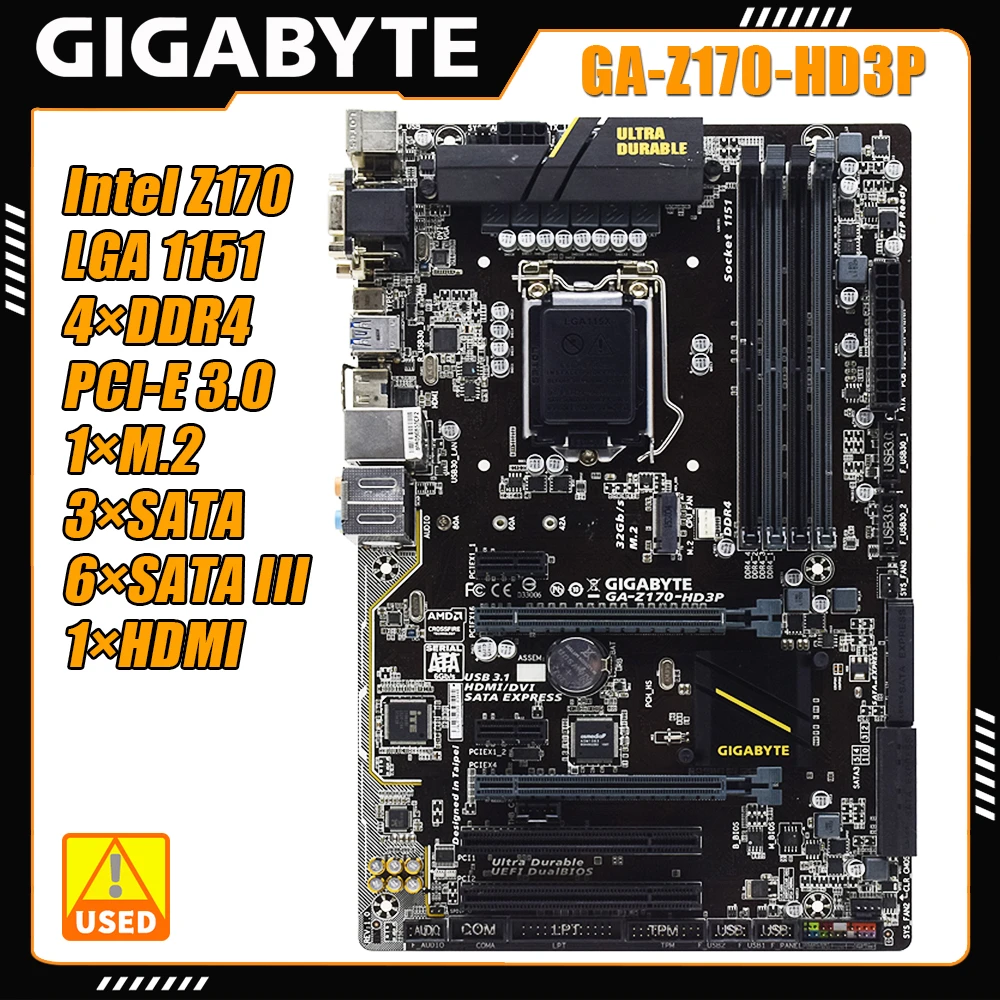 

GIGABYTE Z170-HD3P Motherboard Chipset Intel Z170 DDR4 64GB LGA 1151 Supports Intel 14nm Core i7/i5/i3/Pentium/Celeron Processor
