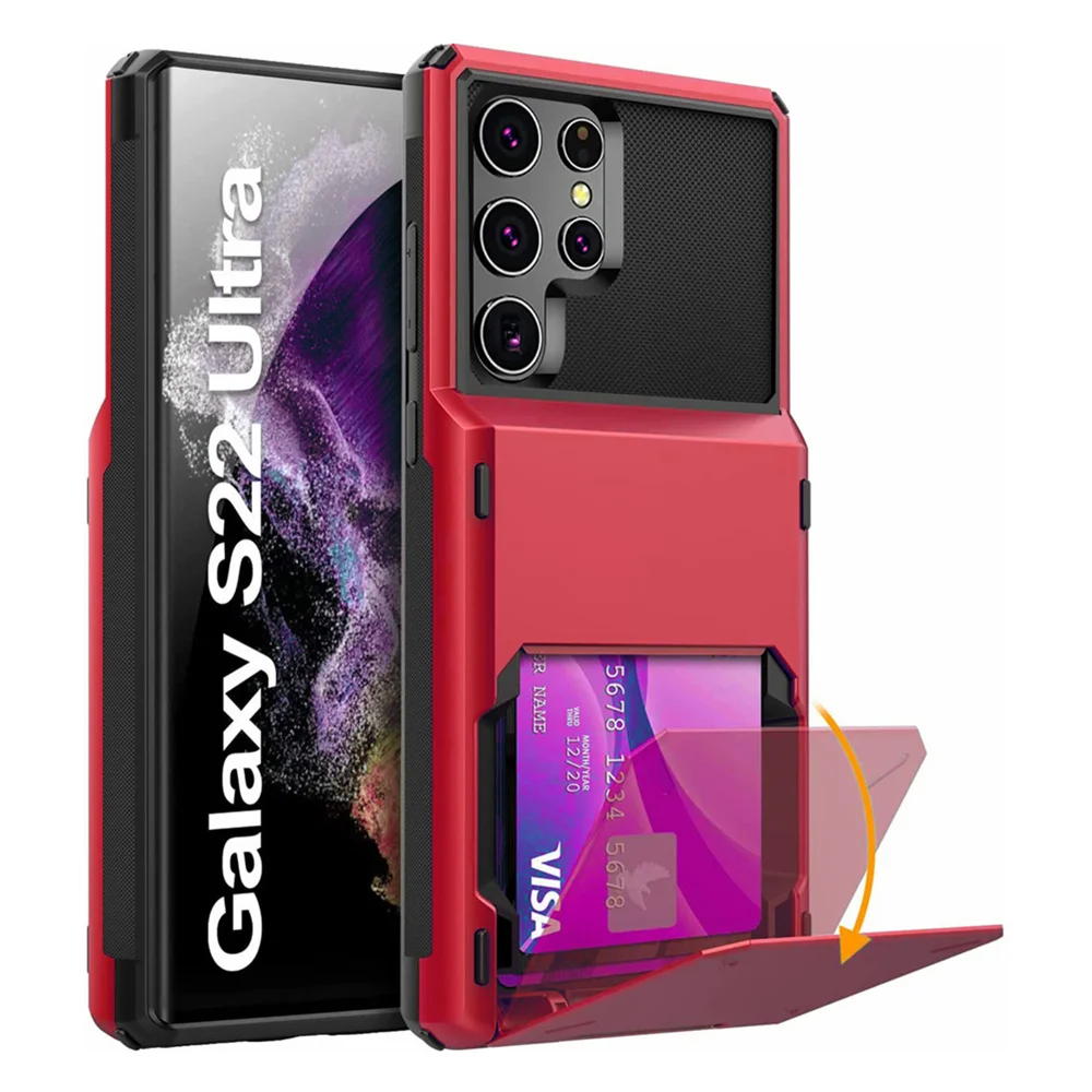 

For Galaxy S22 Ultra 5G Case Flip Door Hidden Pocket Anti-Scratch Cover for Samsung S22 Plus S21 S20 FE S10 Note 20 9 8