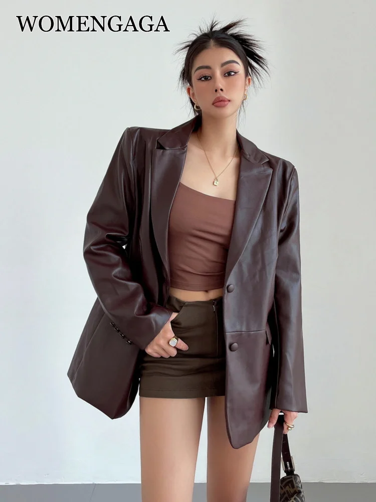 

WOMENGAGA High Street Loose Leather PU Black Jacket Female Fashion Women Coat Autumn Winter Super Handsome Girl Tops Jackets DG6
