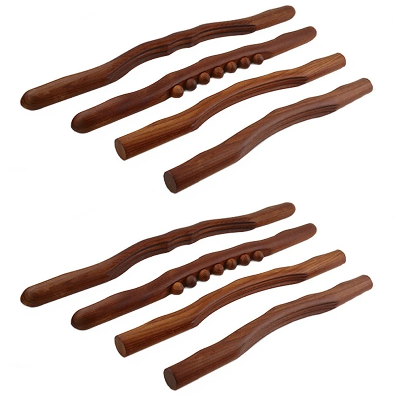 

8Pcs Scraping Stick Wood Back Shoulder Neck Waist Leg Massage Tools Burner Meridian Brush Slim Cellulite Massager Rod