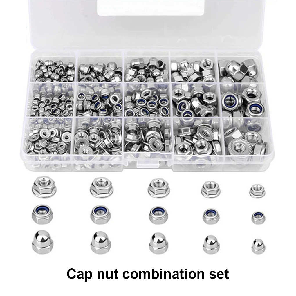 

385pcs M2 to M12 Stainless Steel Hexagon Professional Practical Insert Lock Nuts Self-Locking Thread Nylock Locknut Set