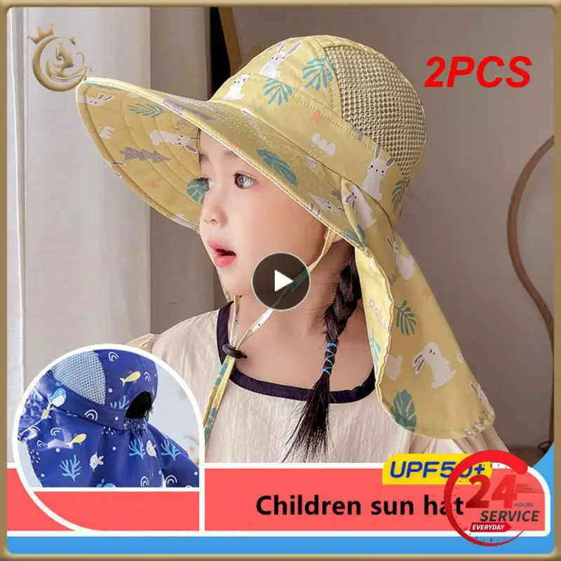 

2PCS Kids Sun Hat, UPF 50+ Wide Brim Sun Mesh Protection Hat For Boys And Girls, Rollable Design Beach Hats With Adjustable Chin