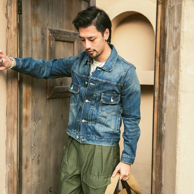 Красная джинсовая куртка Tornado 101 поврежденная темная стирка 14 унций синяя Sevledge